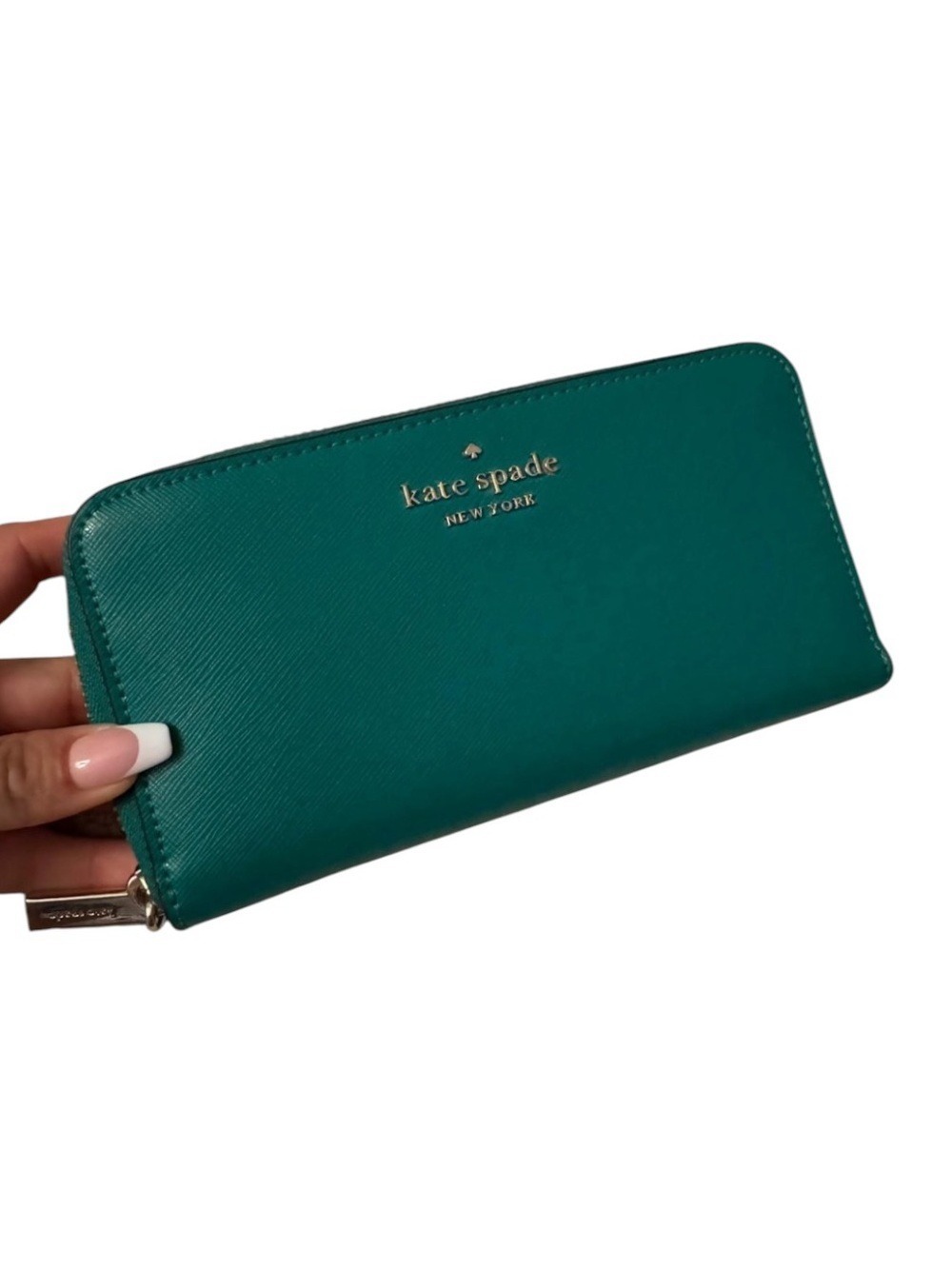 Kate Spade New York Emerald Green Saffiano Leather Zip Around Wallet